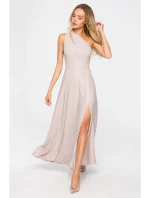 M718 Maxi šaty na jedno rameno - šampanské M718 Maxi šaty na jedno rameno - šampanské