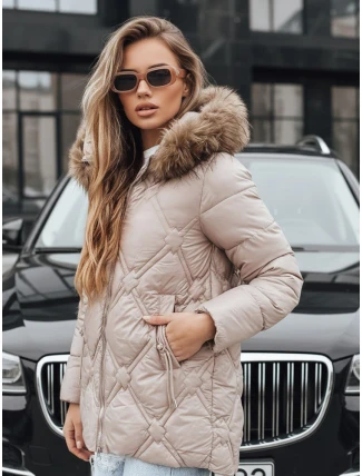 Dámska zimná bunda s kožušinou béžová FashionStreet TY5512