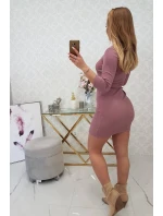 Šaty s gombíkovým výstrihom tmavo ružové