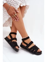 Eko Zamszowe Sandały Damskie Z Rzepami Czarne Valpera