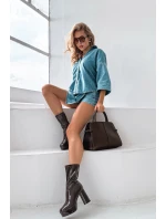 Lakierowane Botki Damskie Na Platformie I Słupkowym Obcasie Czekoladowe Calvessa