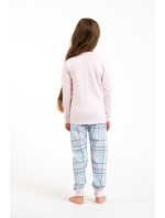 Dievčenské pyžamo Glamour, dlhé rukávy, dlhé nohavice - ružová/potlač