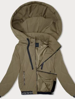 Prešívaná bunda v olivovej farbe s ozdobnými sťahovacími lemami (16M9085-84)