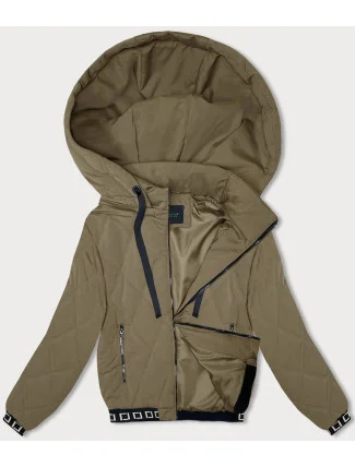 Prešívaná bunda v olivovej farbe s ozdobnými sťahovacími lemami (16M9085-84) Prešívaná bunda v olivovej farbe s ozdobnými sťahovacími lemami (16M9085-84)