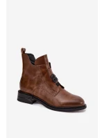 Ocieplane Skórzane Botki Damskie Z Ozdobnym Detalem Brązowe Briselda