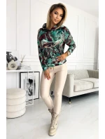 Dámska mikina s tyrkysovo-hnedým mramorovým vzorom as kapucňou 390-2 Dámska mikina s tyrkysovo-hnedým mramorovým vzorom as kapucňou 390-2