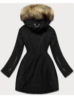 Dámska parka s kožušinovou podšívkou čierna (m-21506)