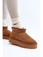 Modne Zamszowe Niskie Śniegowce Camel Nucca