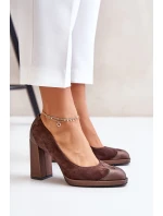 Zamszowe Czółenka Na Słupku Laura Messi 2702 Brązowe