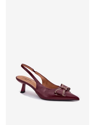 Czółenka Na Szpilce Z Kokardą Bordowe Folesca