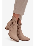 Skórzane Ażurowe Botki Damskie Na Słupku Zazoo 3647 Jasnobeżowe Skórzane Ażurowe Botki Damskie Na Słupku Zazoo 3647 Jasnobeżowe