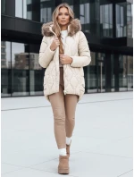 Dámska zimná bunda s kožušinou ecru FashionStreet TY5495
