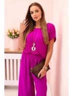 Viskózový set skladaná blúzka + nohavice tmavo fialová
