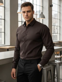 Pánska elegantná hladká tmavohnedá košeľa SLIM FIT FashionStreet DX2682