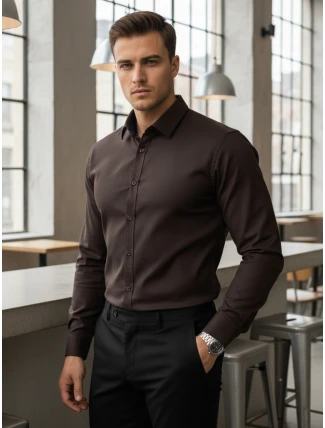 Pánska elegantná hladká tmavohnedá košeľa SLIM FIT FashionStreet DX2682