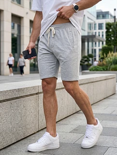 Pánske teplákové šortky so šnúrkou, svetlosivé, FashionStreet SX2621