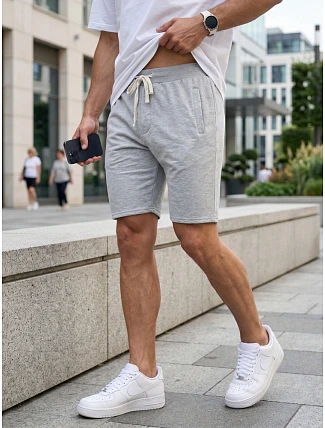 Pánske teplákové šortky so šnúrkou, svetlosivé, FashionStreet SX2621 Pánske teplákové šortky so šnúrkou, svetlosivé, FashionStreet SX2621