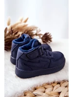 Dziecięce Ocieplane Wysokie Buty Sportowe Granatowe Clafi