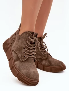 Semišové nízke dámske členkové topánky s platformou Big Star SS274594 Beige