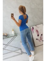 Blúzka s čipkovým výstrihom nevädze modrá Blúzka s čipkovým výstrihom nevädze modrá