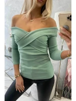 Blúzka s výstrihom do V tmavo mätová