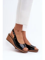 Damskie Lakierowane Sandały Na Koturnie Sergio Leone SK301 Czarne