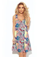 Dámske trapézové šaty s farebným vzorom a výstrihom 377-3