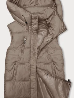 Tmavobéžová dámska vesta so stojačikom a kapucňou Miss Titi (3132)