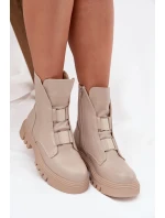 Zateplené boty worker pro ženy na zip z eko kůže světle béžové Mailyra