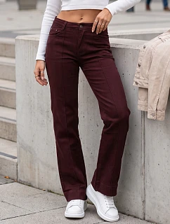 Dámske džínsy so širokými nohavicami a vysokým pásom, vínové, FashionStreet UY3090