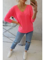 Blúzka s výstrihom do V ružová neónová