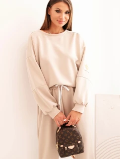 Dámska maslová súprava s voľnou mikinou a nohavicami LOVE beige