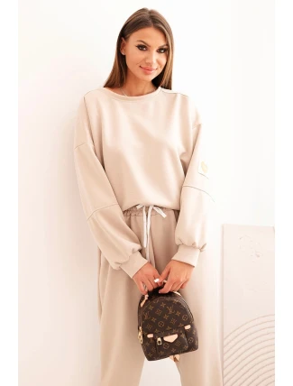 Dámska maslová súprava s voľnou mikinou a nohavicami LOVE beige