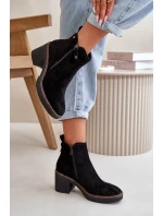 Ocieplane Botki Damskie Na Słupku Z Eko Zamszu Czarne Velarilla