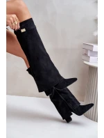 Kozaki Na Słupku Z Wywiniętą Cholewką Ocieplane Czarne Urelli