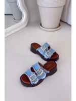 Dámské pantofle na platformě se zlatými sponami modré Renelisse