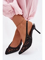 Dámské sandály na podpatku s krajkou Černé Pelivelle