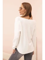 Dámsky viskózový sveter s výstrihom do V biely