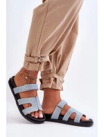 Materiałowe Damskie Klapki Na Rzep Jasnoniebieskie Jose