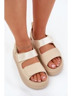 Sandały Damskie Na Platformie Z Rzepami Beżowe Nitepira