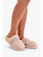 Papuče z umelej kožušiny s ozdobným remienkom béžová Savalithea