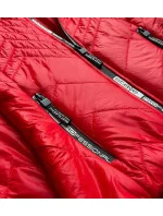 Krátka červená dámska prešívaná bunda s kapucňou (B9566)