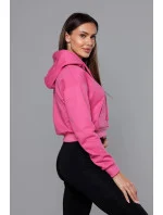 Krátka ružová tepláková mikina s kapucňou (8B939-19) Krátka ružová tepláková mikina s kapucňou (8B939-19)