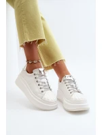 Skórzane Sneakersy Damskie Na Platformie GOE NN2N4033 Białe