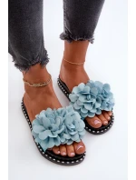 Klapki Damskie Ozdobione Kwiatami Niebieskie Cellanen