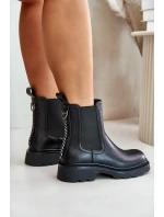 Skórzane Botki Sztyblety Z Ozdobnym Łańcuchem Ocieplane D&A JC42-86 Czarne