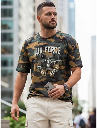 Klasické pánske tričko s kamuflážovým vzorom a potlačou, zelené, FashionStreet NX2001R Klasické pánske tričko s kamuflážovým vzorom a potlačou, zelené, FashionStreet NX2001R