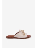 Skórzane Płaskie Eleganckie Klapki Z Kokardką Lewski 3572 Złoty Przecierany