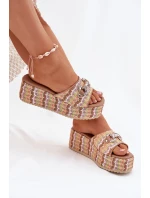 Klapki Damskie Na Koturnie Z Plecionką I Ozdobą Multikolor Isolene