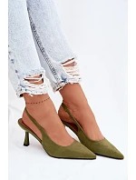 Dámské sandály na podpatku z imitace semiše zelené Saria